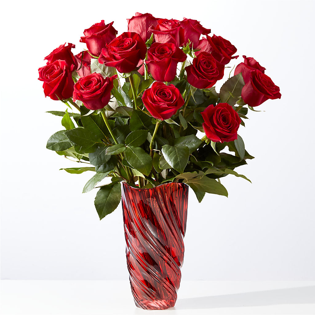 Classic Love Red Rose Bouquet with Luxe Swirl Vase – Mano Florist, Dearborn Heights MI